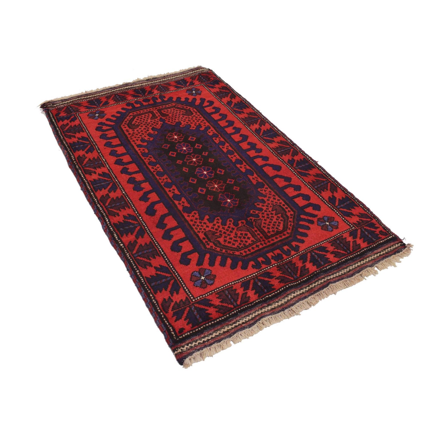 Baluchi Rug Handmade Red Geometric 3x5 ft