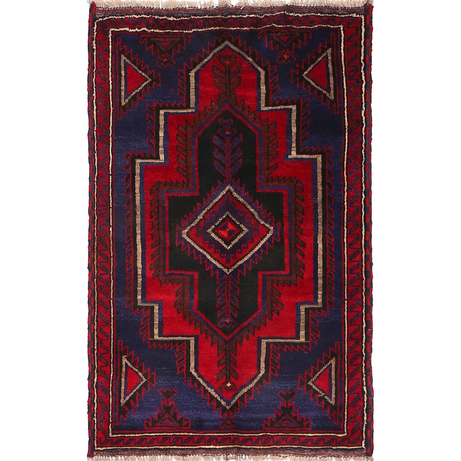 Baluchi Rug Handmade Navy Blue Floral 2x4 ft