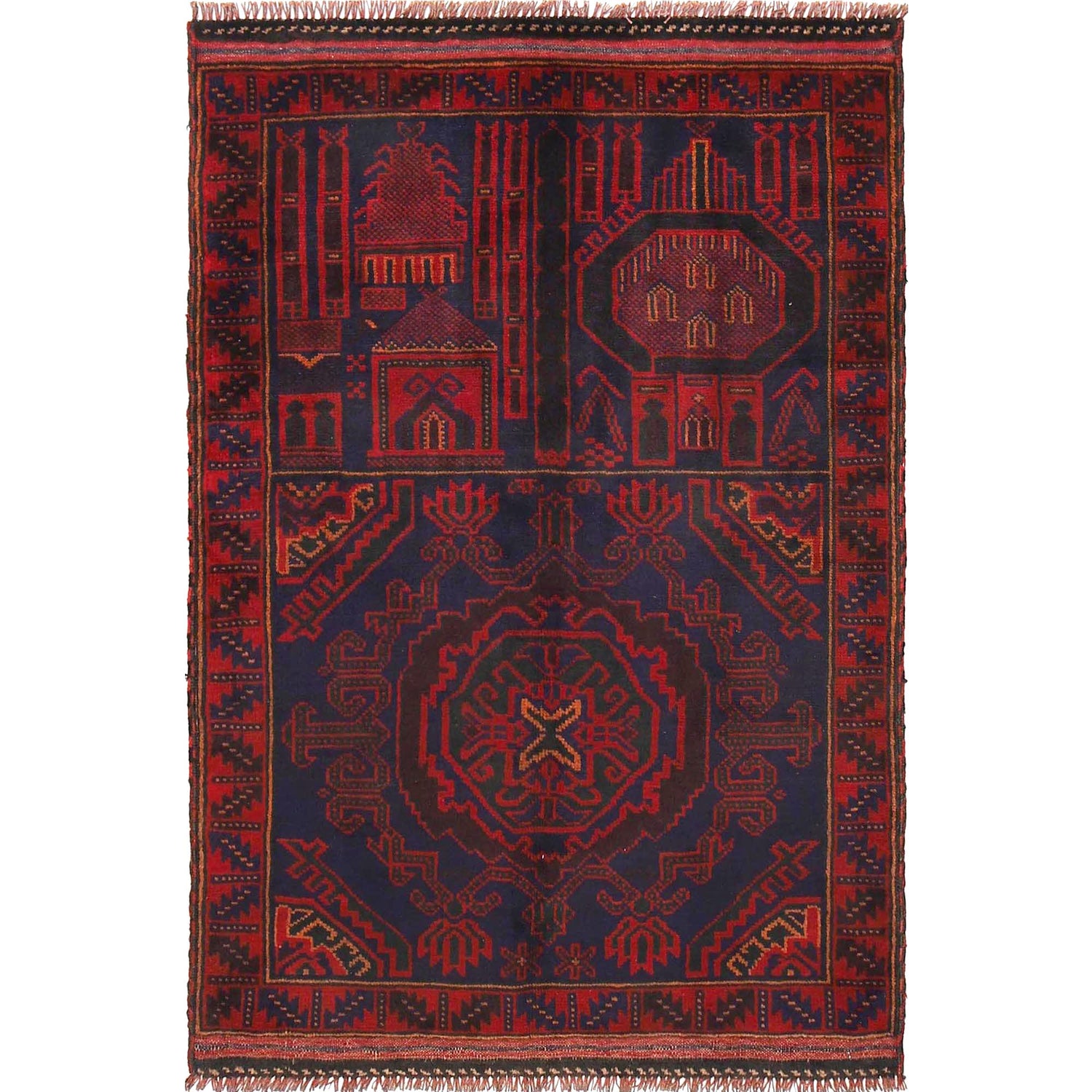 Baluchi Rug Handmade Multi Prayer Design 3x5 ft