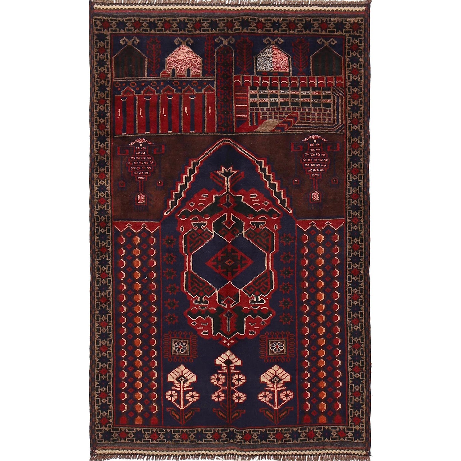 Baluchi Rug Handmade Multi Prayer Design 3x5 ft