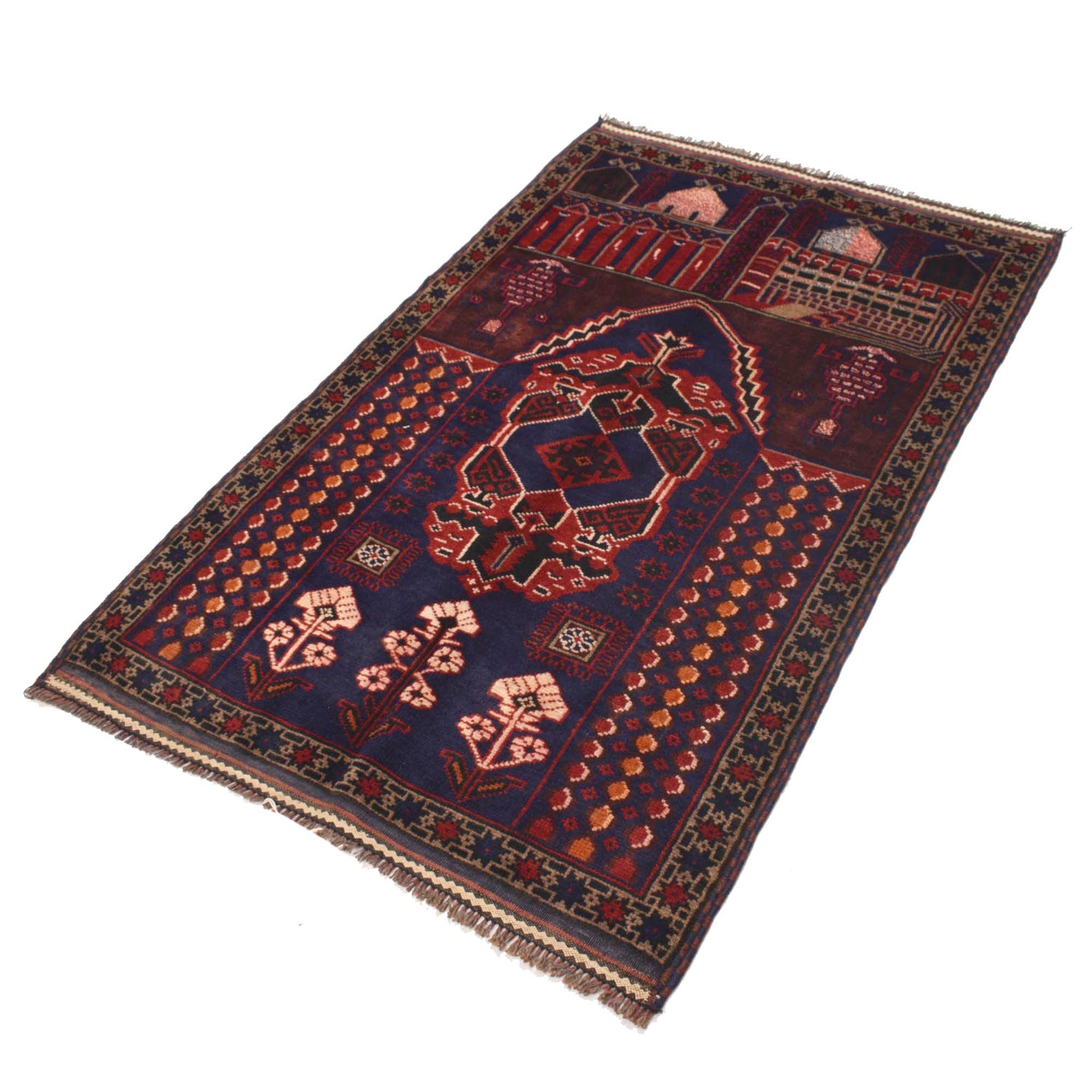 Baluchi Rug Handmade Multi Prayer Design 3x5 ft