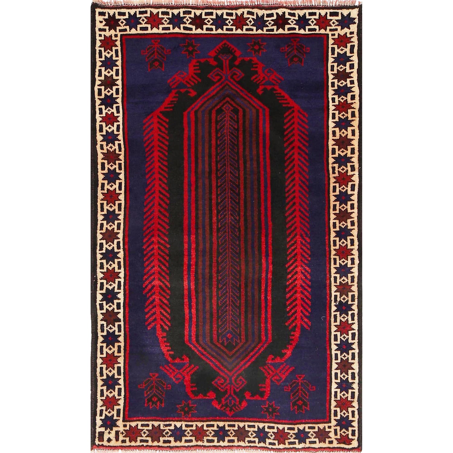 Baluchi Rug Handmade Navy Blue Geometric 3x5 ft