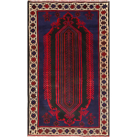 Baluchi Rug Handmade Navy Blue Geometric 3x5 ft