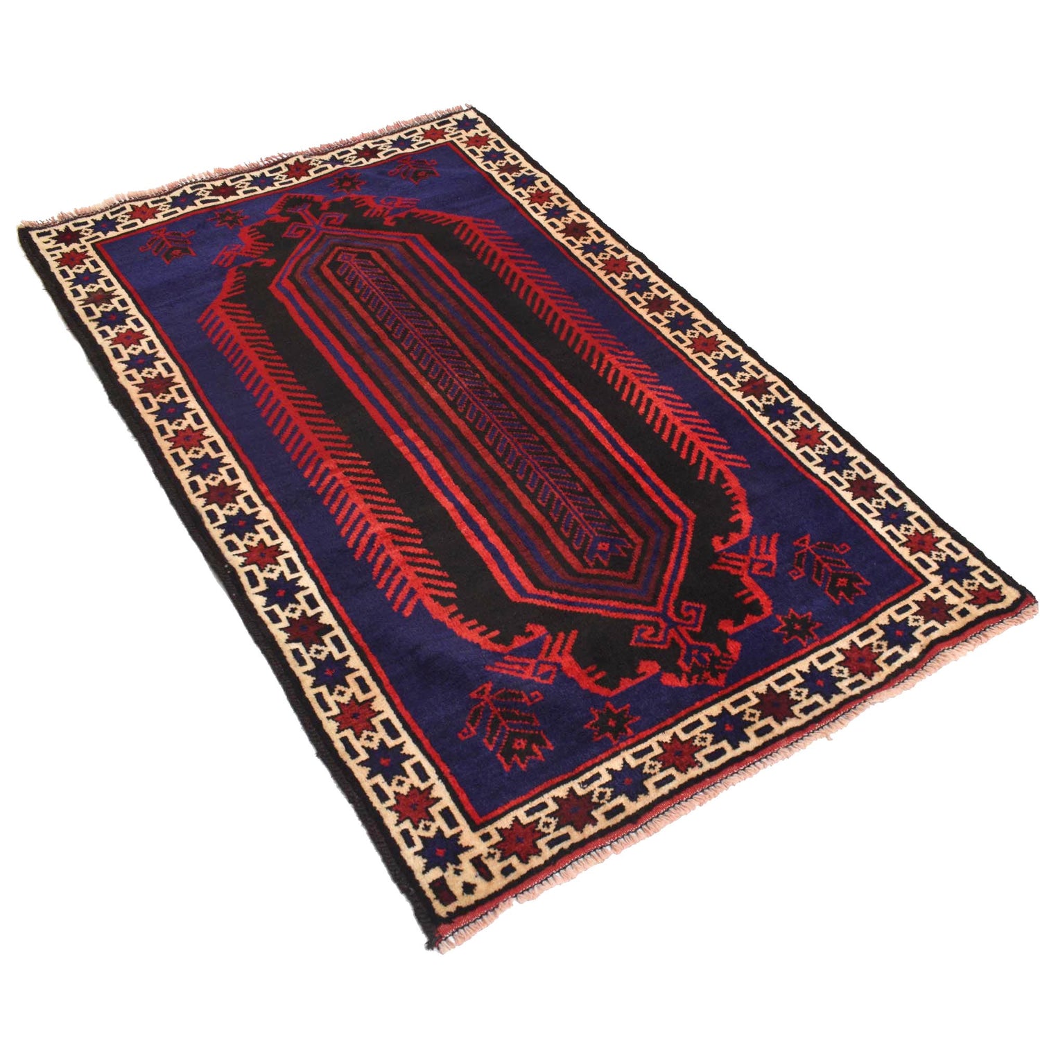 Baluchi Rug Handmade Navy Blue Geometric 3x5 ft