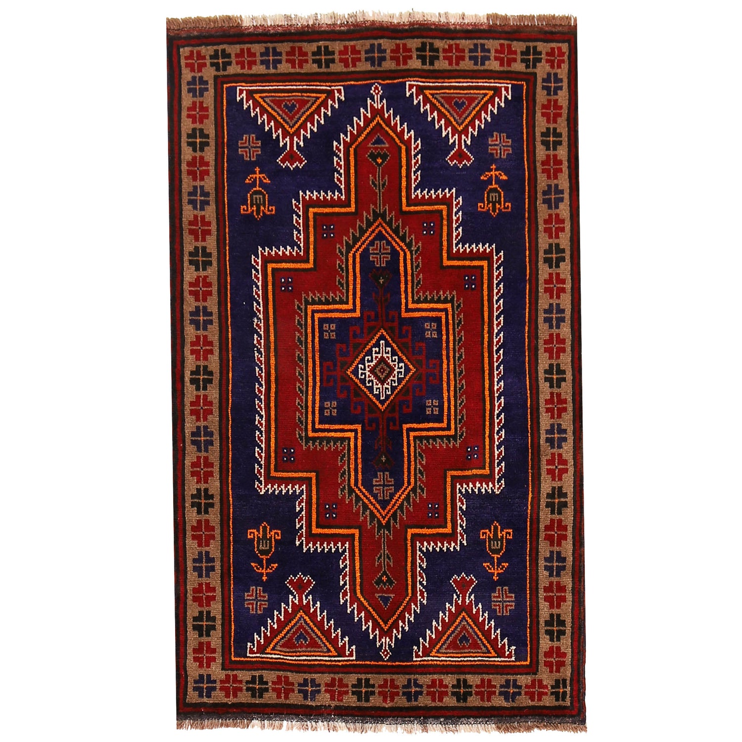 Baluchi Rug Handmade Navy Blue Geometric 3x5 ft