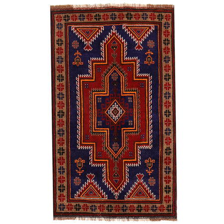 Baluchi Rug Handmade Navy Blue Geometric 3x5 ft