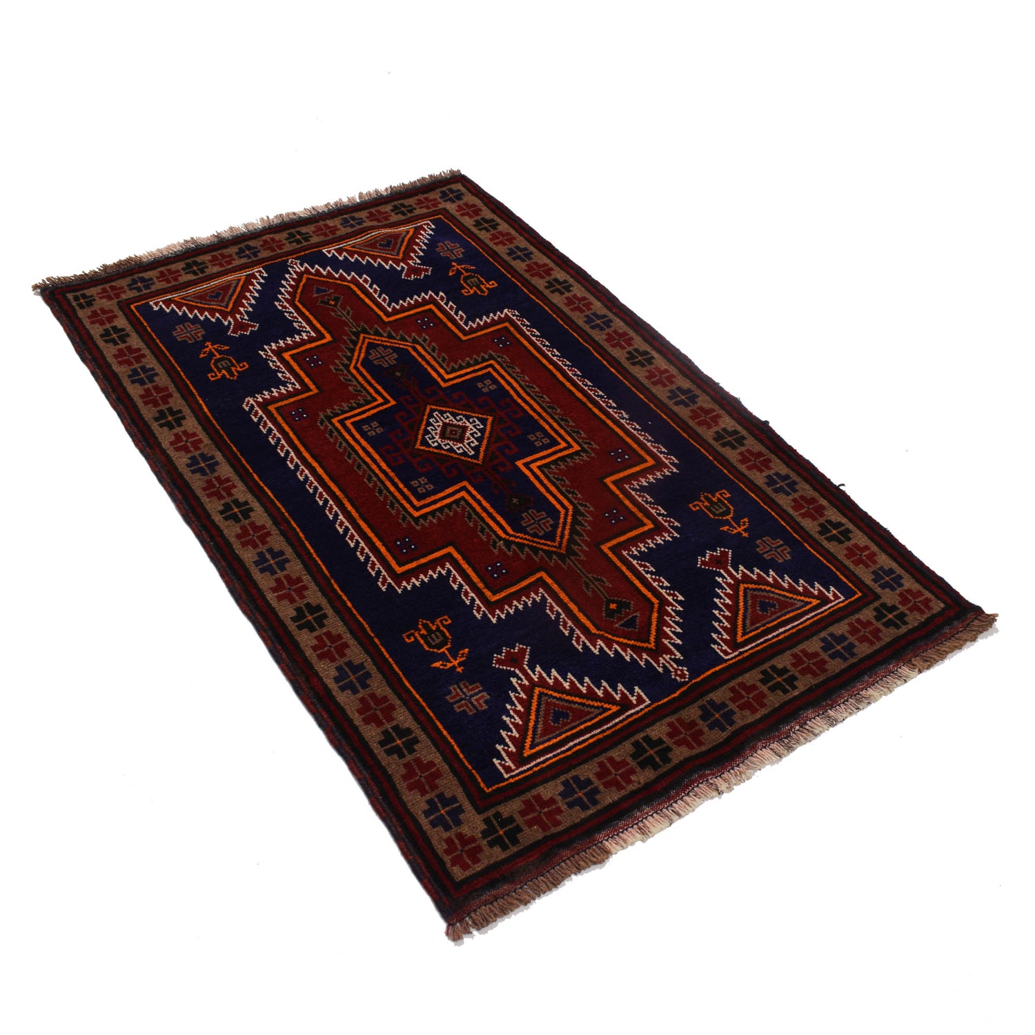 Baluchi Rug Handmade Navy Blue Geometric 3x5 ft