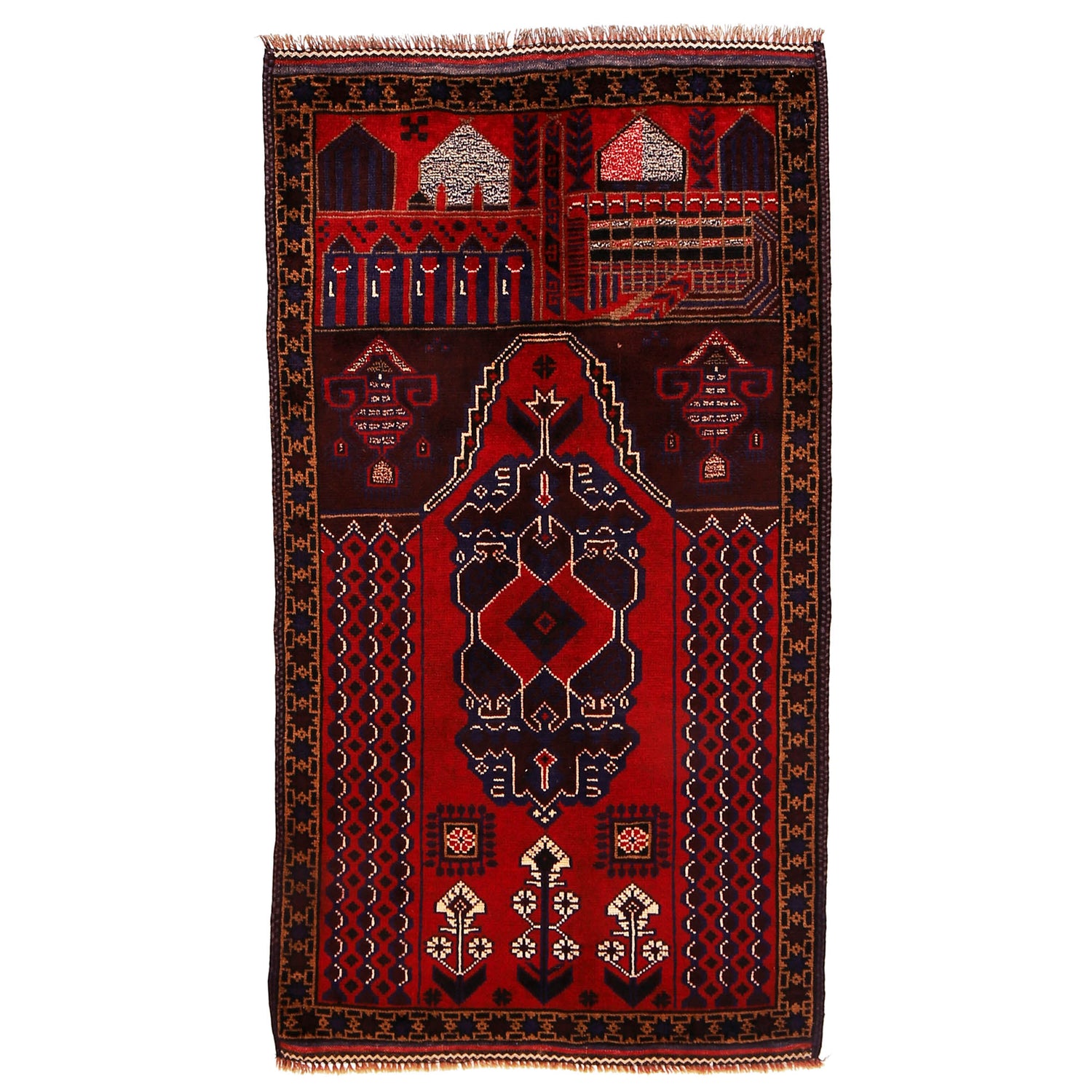 Baluchi Rug Handmade Red Prayer Design 3x5 ft