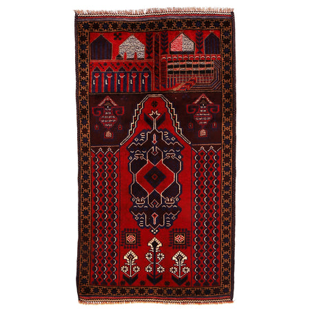 Baluchi Rug Handmade Red Prayer Design 3x5 ft