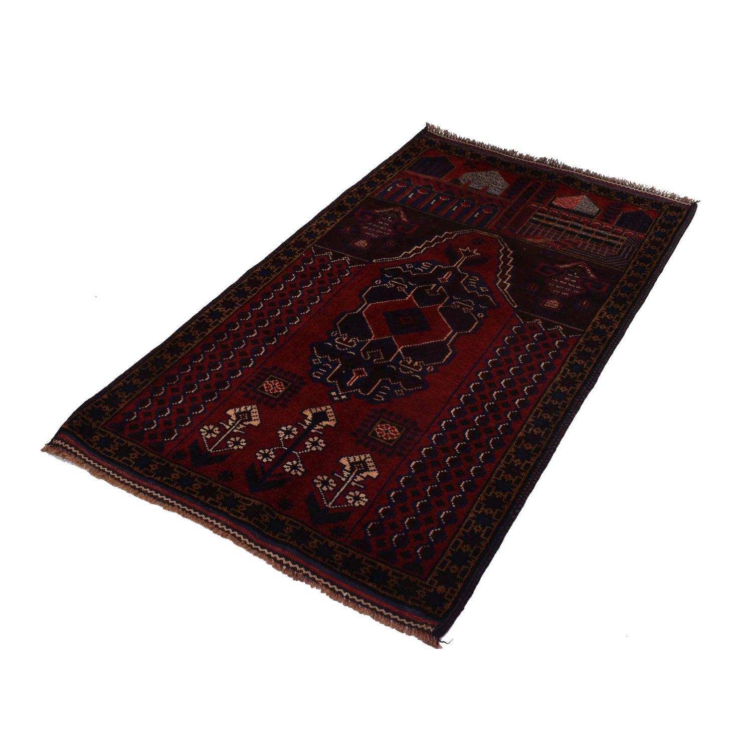 Baluchi Rug Handmade Red Prayer Design 3x5 ft