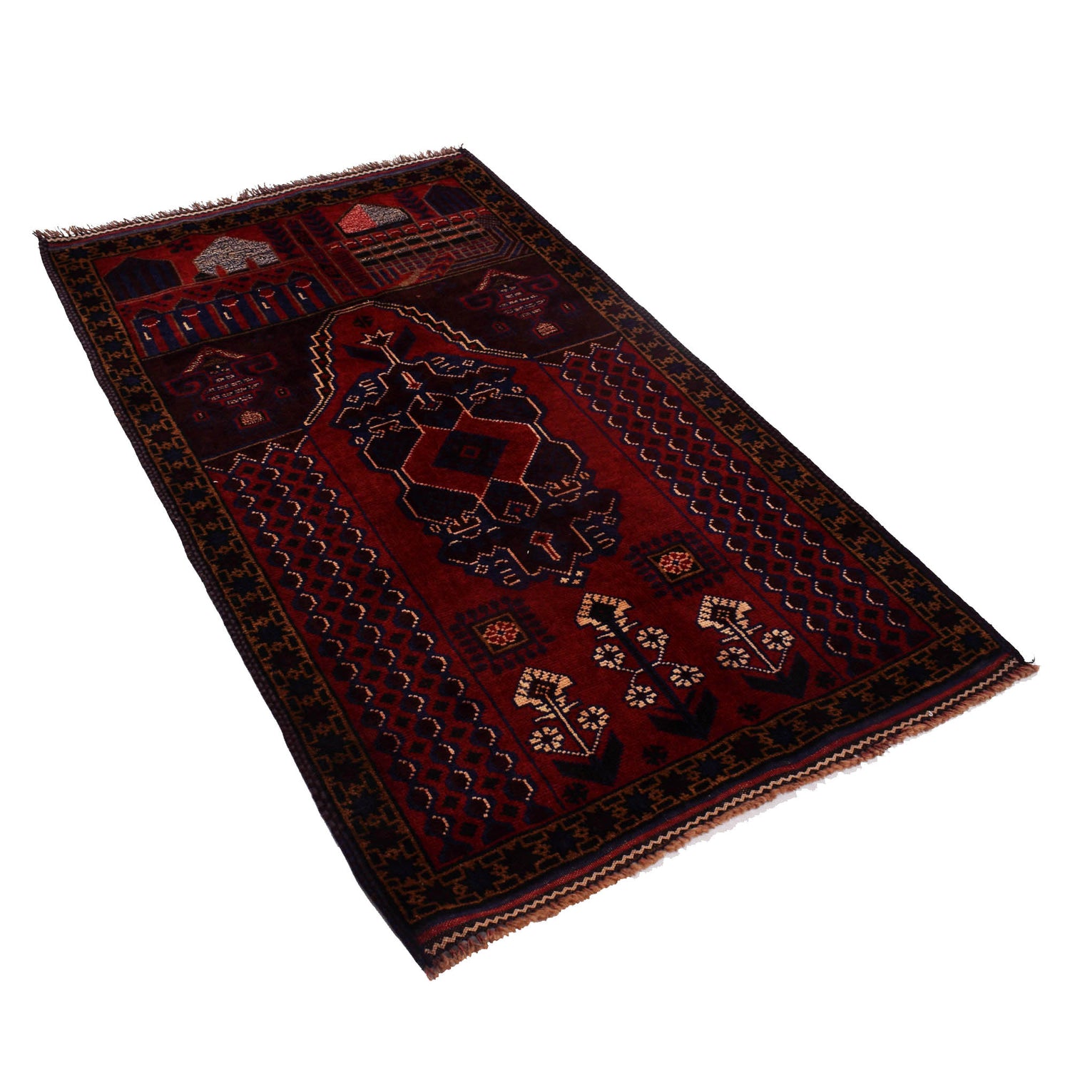 Baluchi Rug Handmade Red Prayer Design 3x5 ft