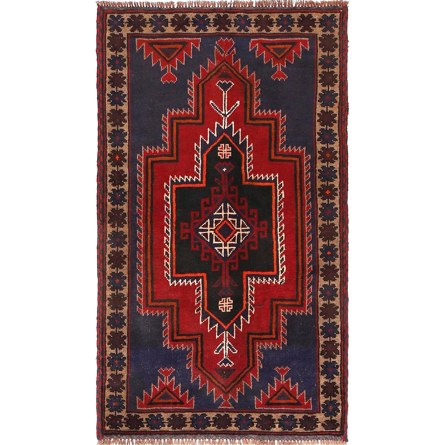 Baluchi Rug Handmade Navy Blue Geometric 3x5 ft