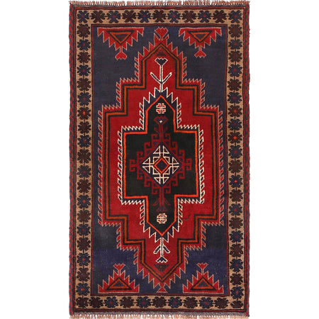 Baluchi Rug Handmade Navy Blue Geometric 3x5 ft