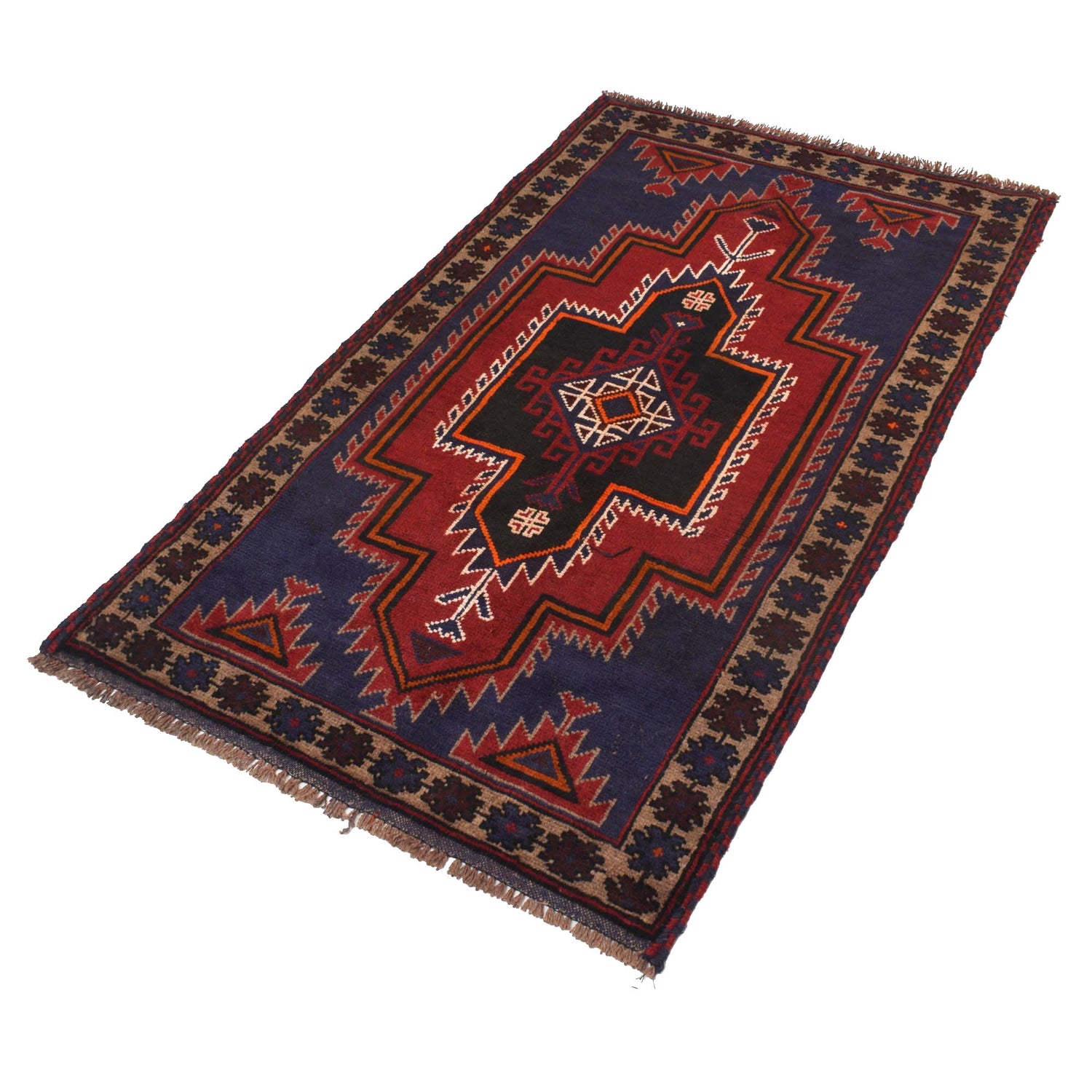 Baluchi Rug Handmade Navy Blue Geometric 3x5 ft
