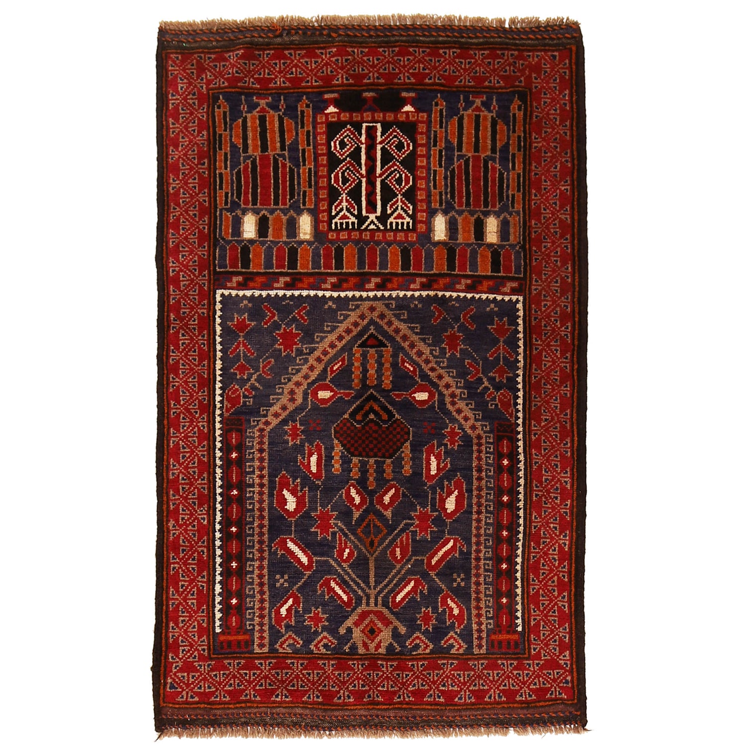 Baluchi Rug Handmade Blue Prayer Design 3x5 ft
