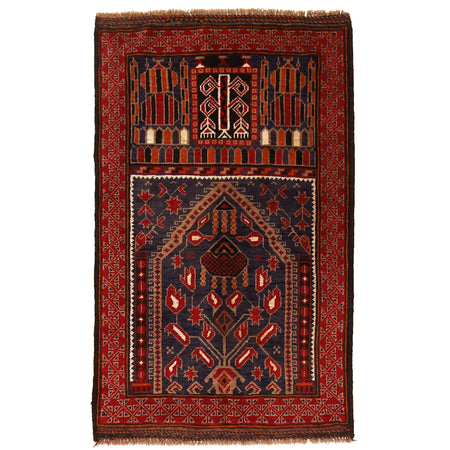 Baluchi Rug Handmade Blue Prayer Design 3x5 ft