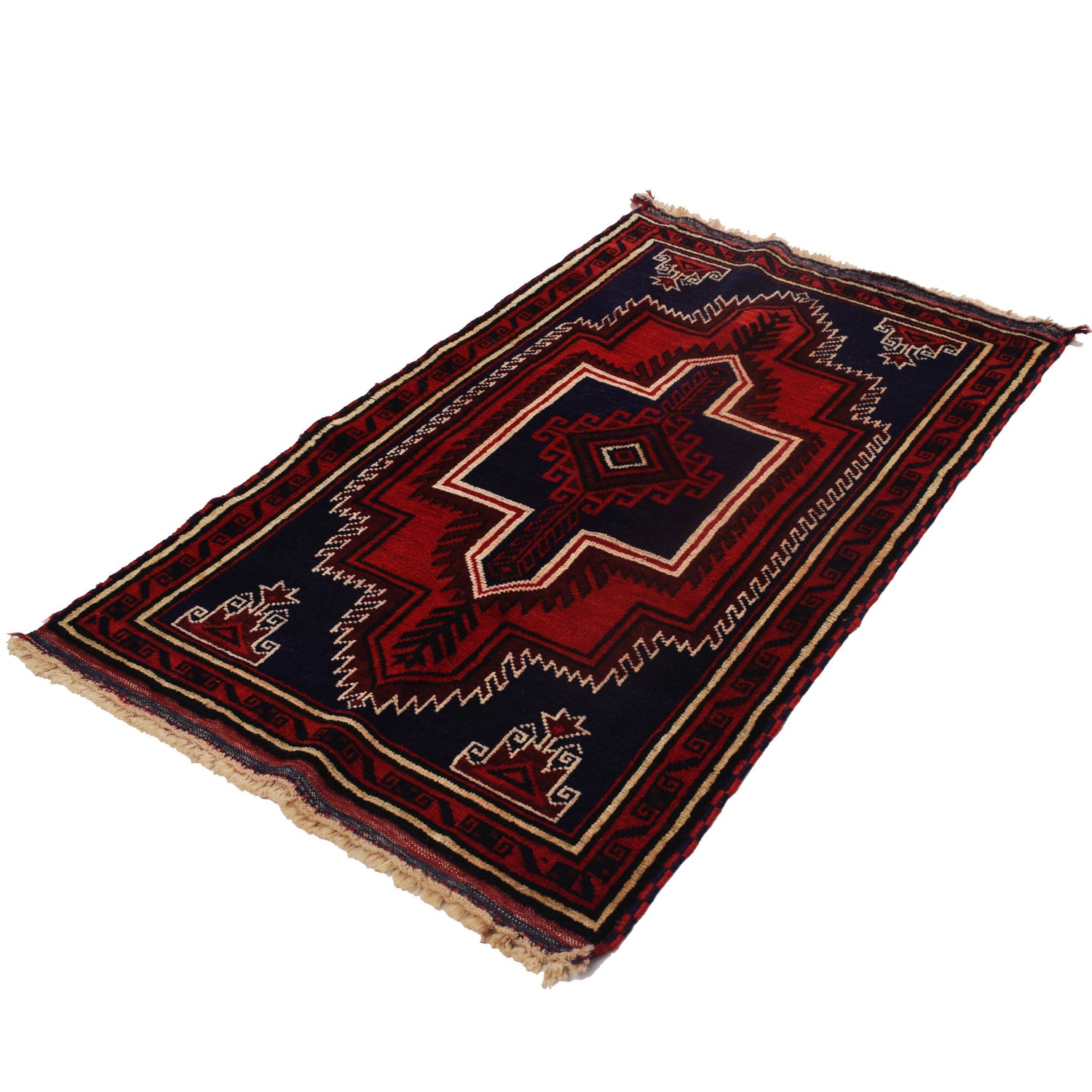 Baluchi Rug Handmade Dark Blue Geometric 3x5 ft