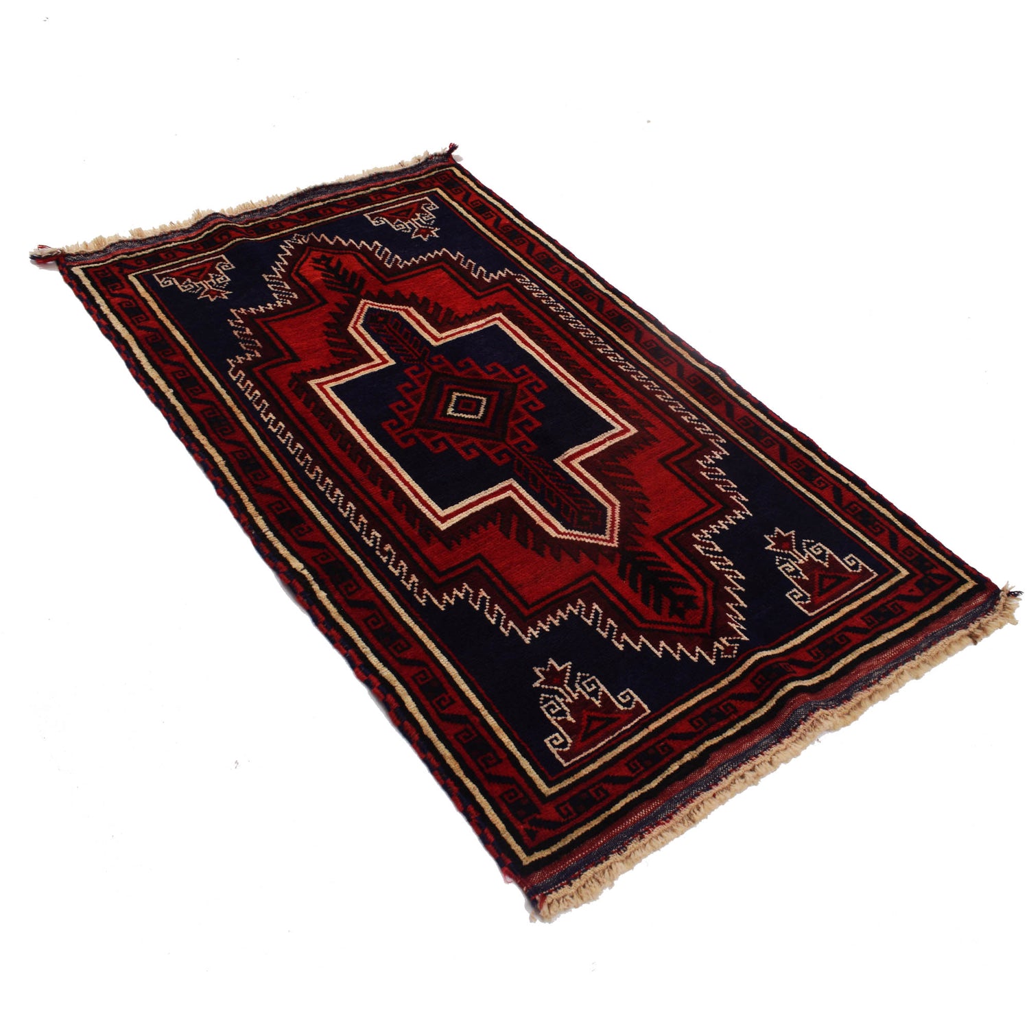 Baluchi Rug Handmade Dark Blue Geometric 3x5 ft