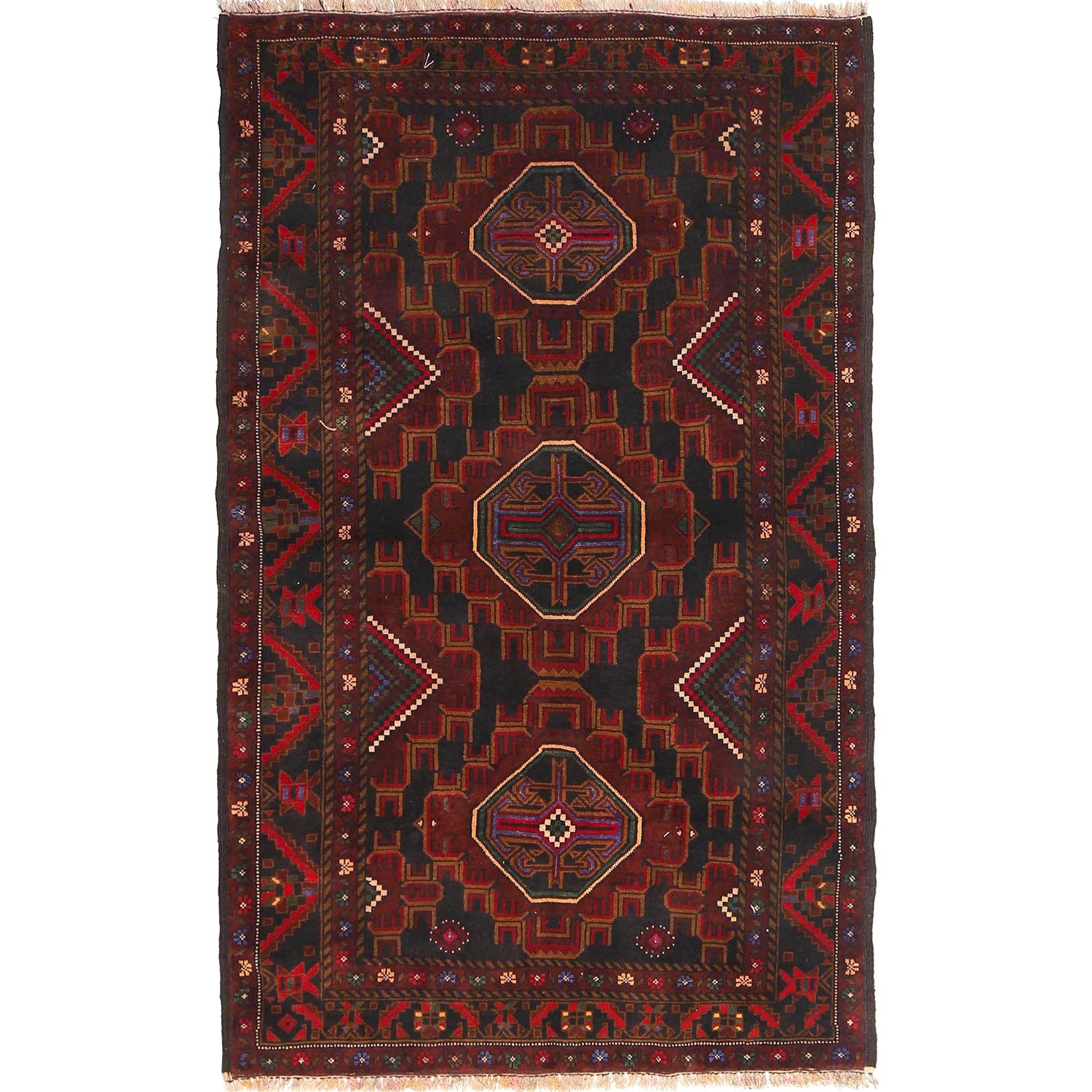 Baluchi Rug Handmade Multi Geometric 4x6 ft