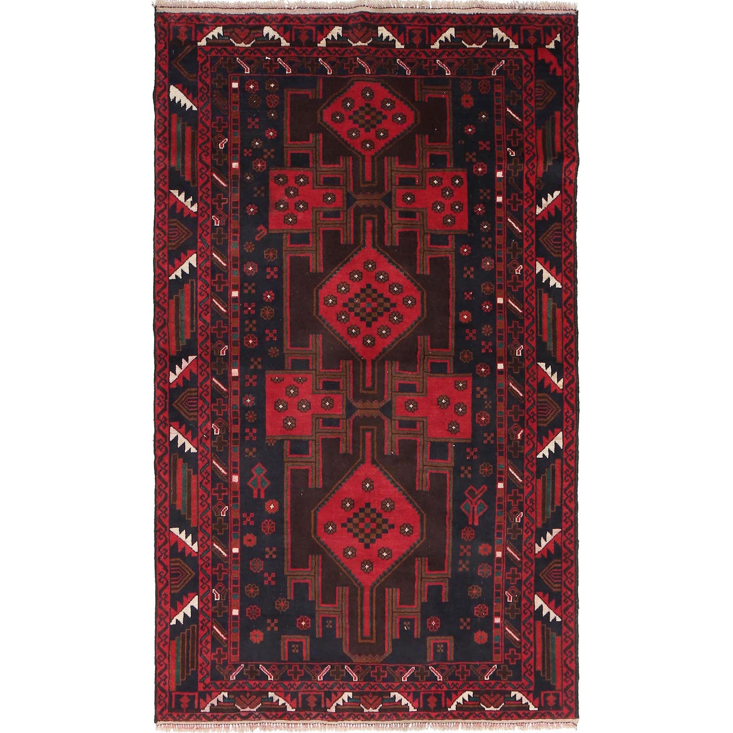Baluchi Rug Handmade Multi Geometric 4x6 ft