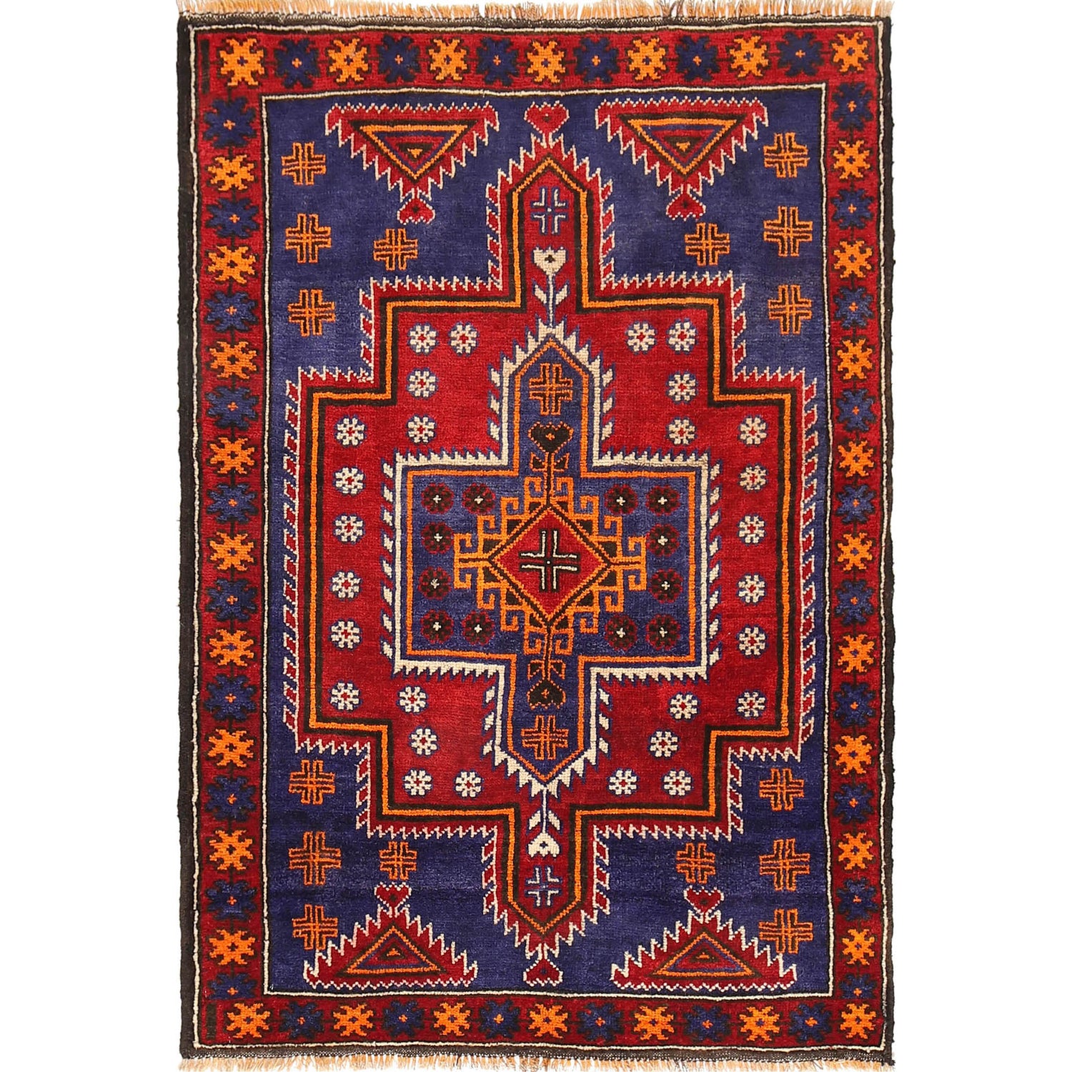 Baluchi Rug Handmade Navy Blue Geometric 3x5 ft
