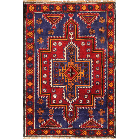Baluchi Rug Handmade Navy Blue Geometric 3x5 ft