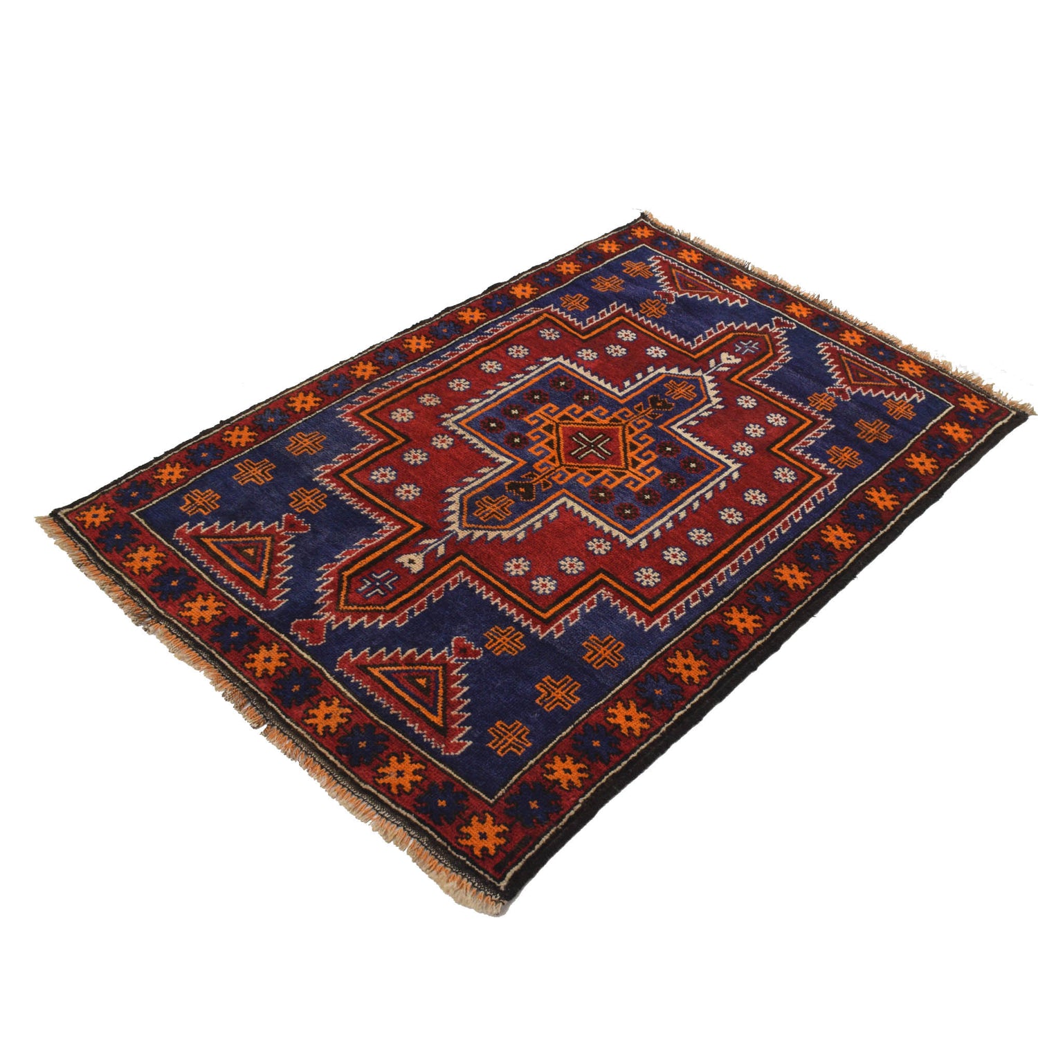 Baluchi Rug Handmade Navy Blue Geometric 3x5 ft