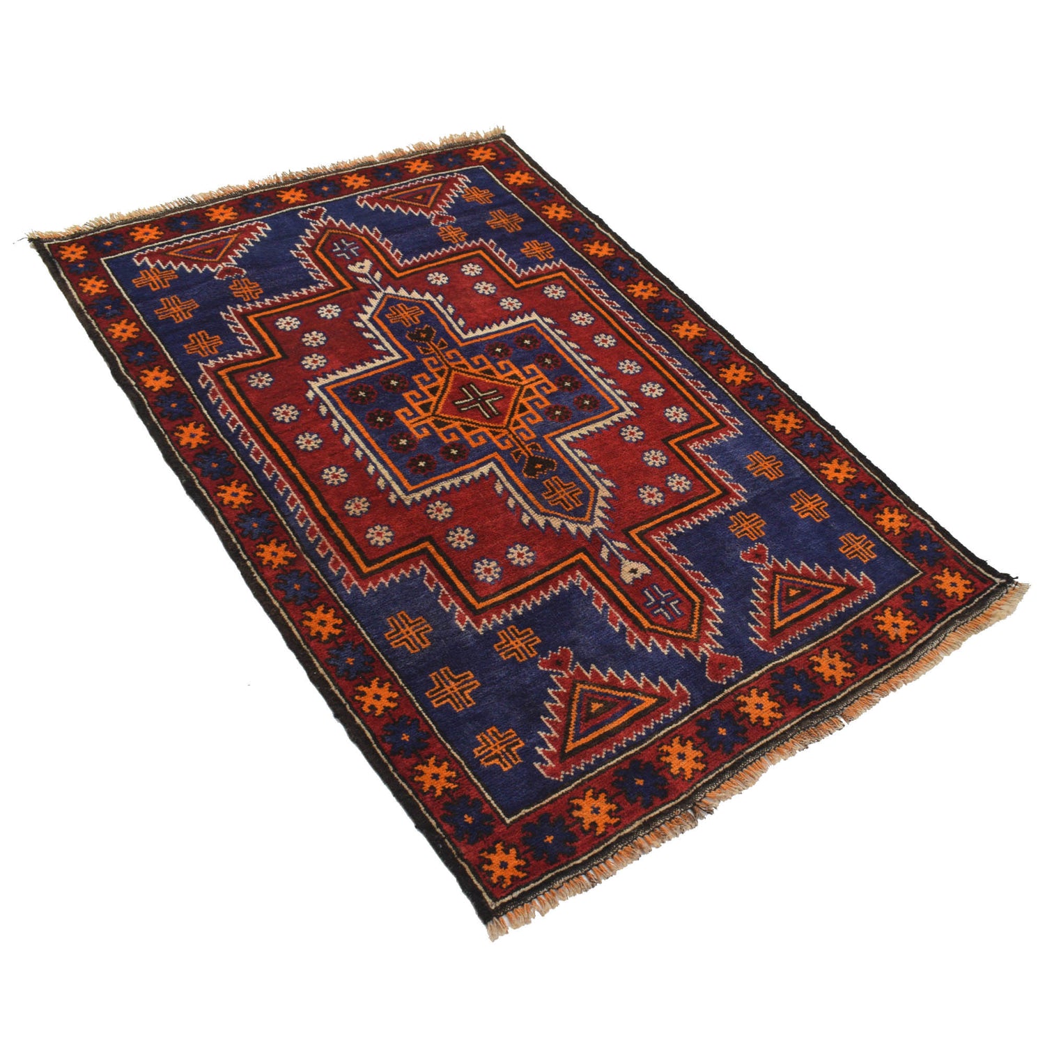 Baluchi Rug Handmade Navy Blue Geometric 3x5 ft