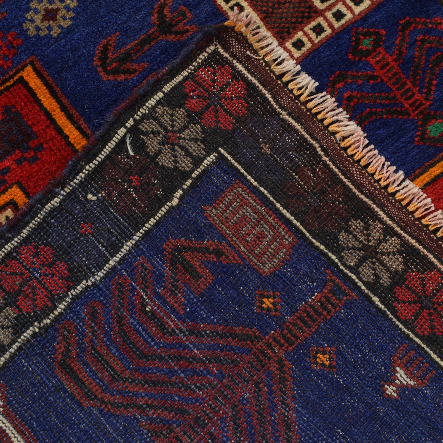 Baluchi Rug Handmade Navy Blue Floral 2x4 ft