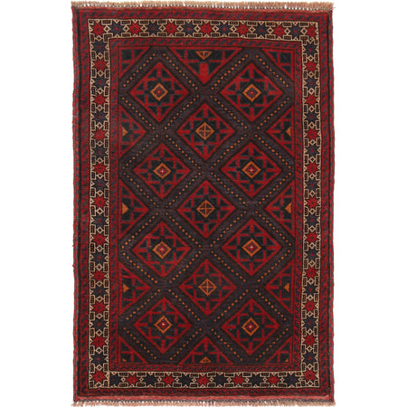 Baluchi Rug Handmade Red Floral 3x5 ft