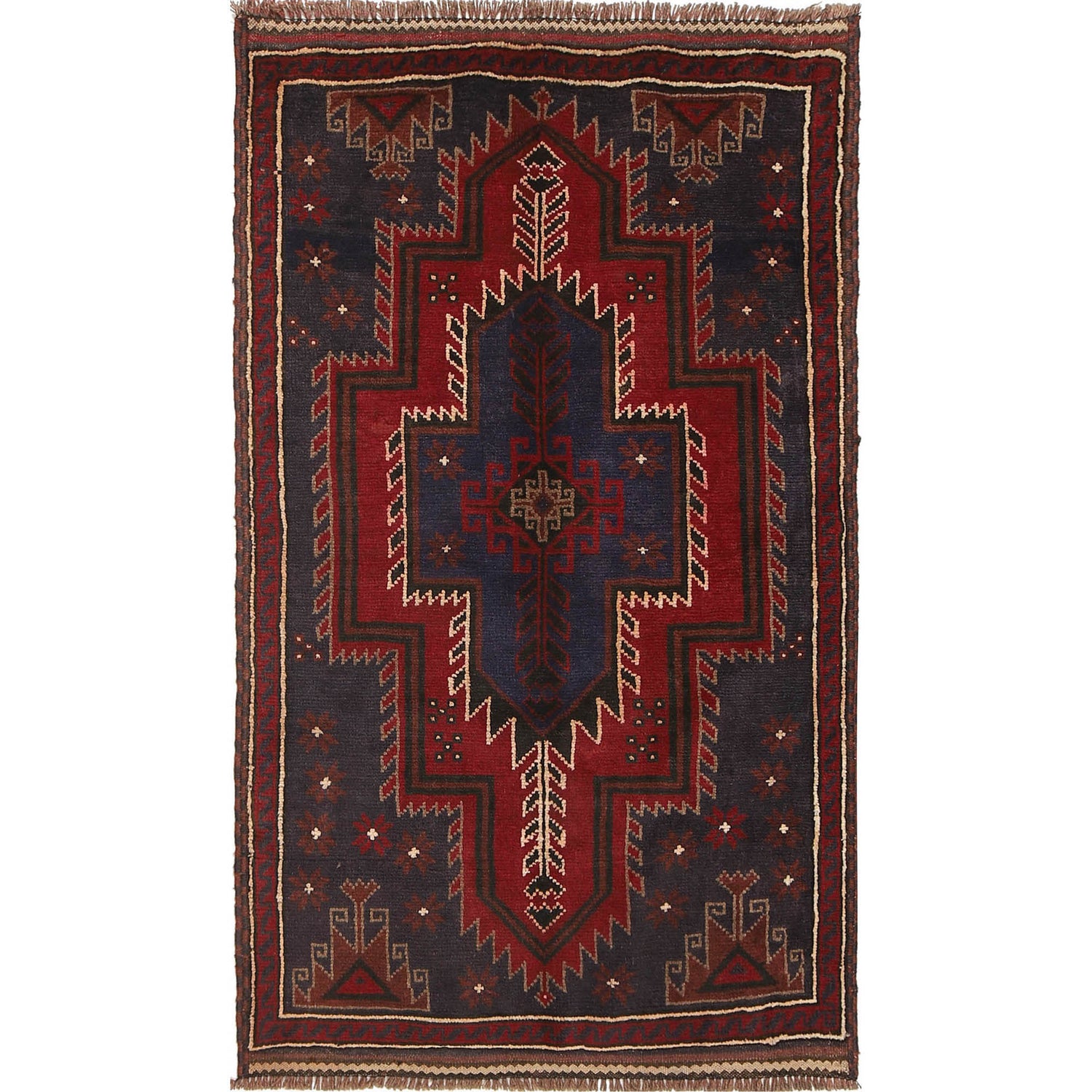 Baluchi Rug Handmade Multi Geometric 3x5 ft