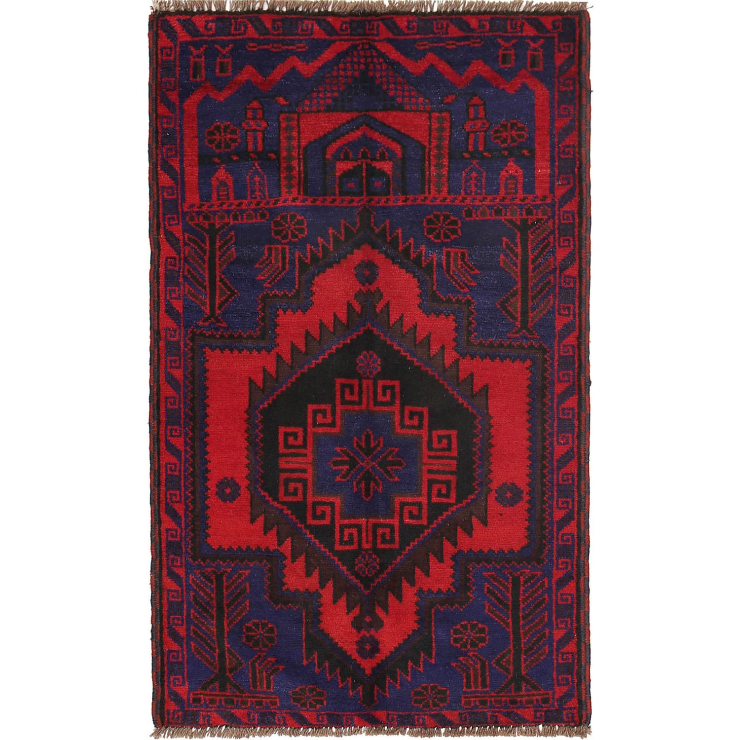 Baluchi Rug Handmade Blue Prayer Design 3x5 ft