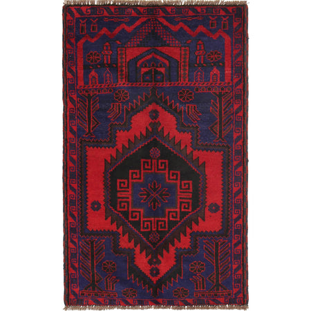 Baluchi Rug Handmade Blue Prayer Design 3x5 ft