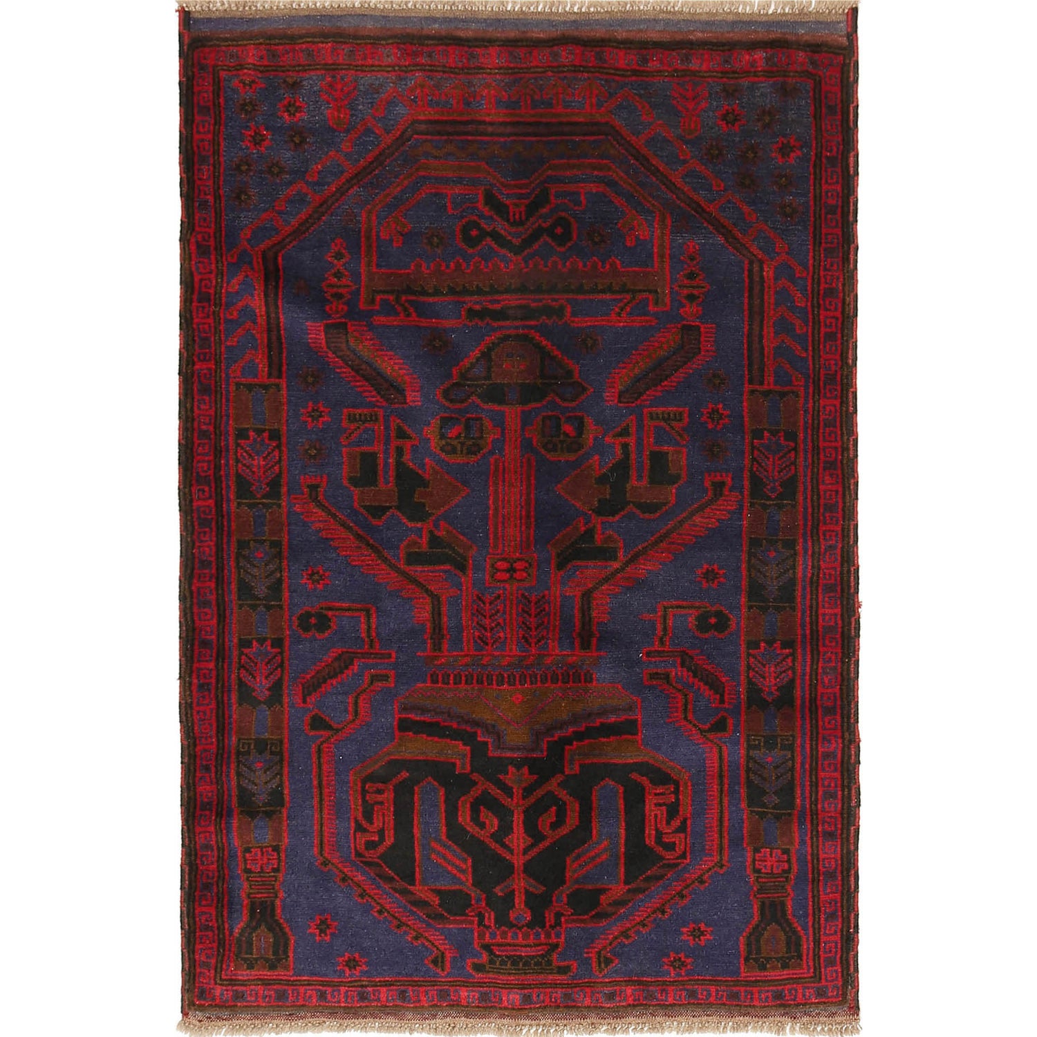 Baluchi Rug Handmade Navy Blue Floral 3x5 ft