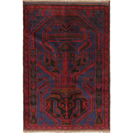 Baluchi Rug Handmade Navy Blue Floral 3x5 ft