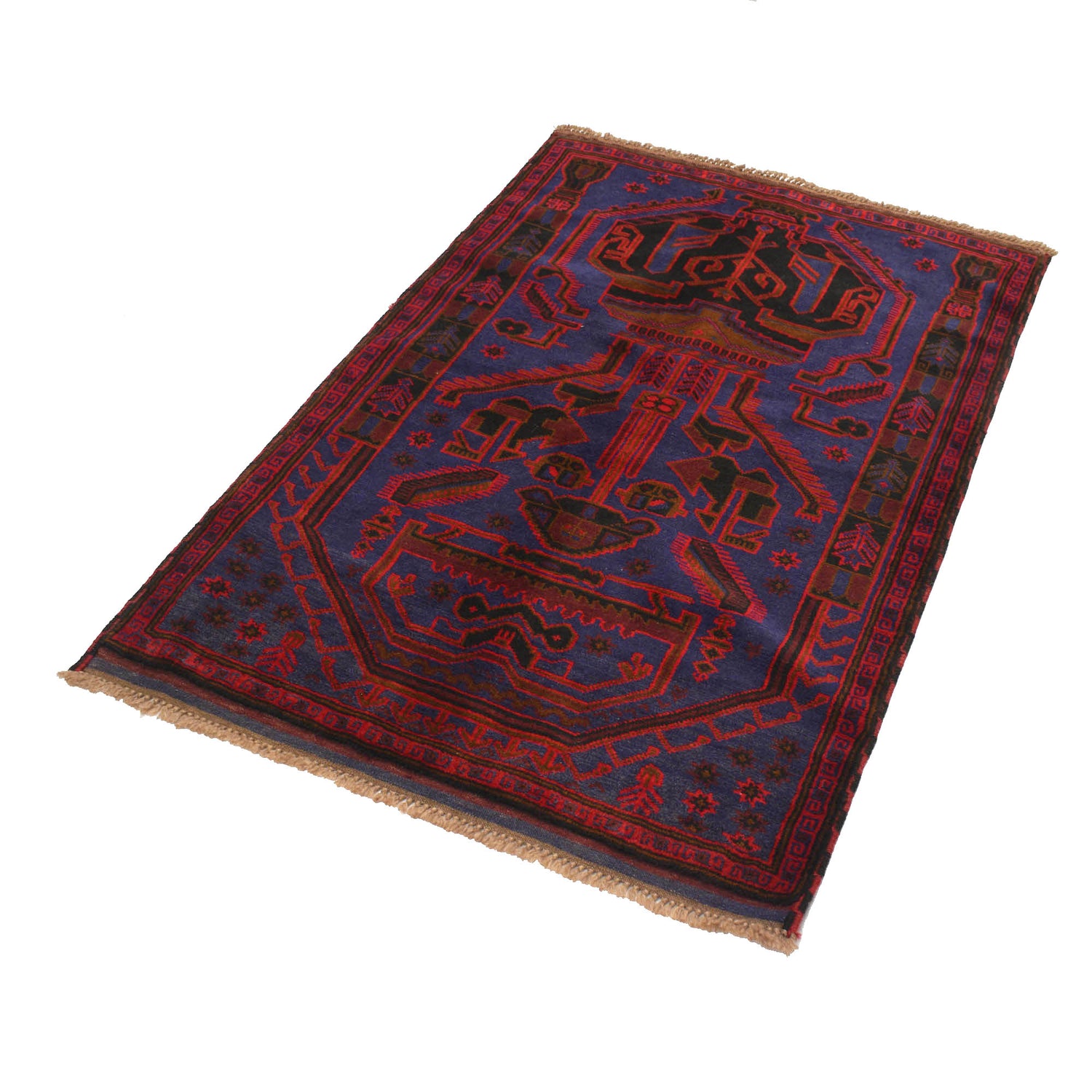 Baluchi Rug Handmade Navy Blue Floral 3x5 ft