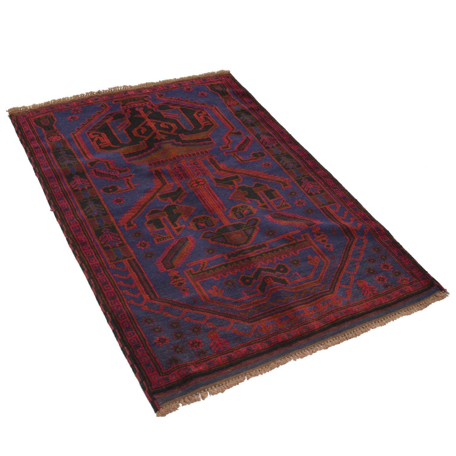 Baluchi Rug Handmade Navy Blue Floral 3x5 ft