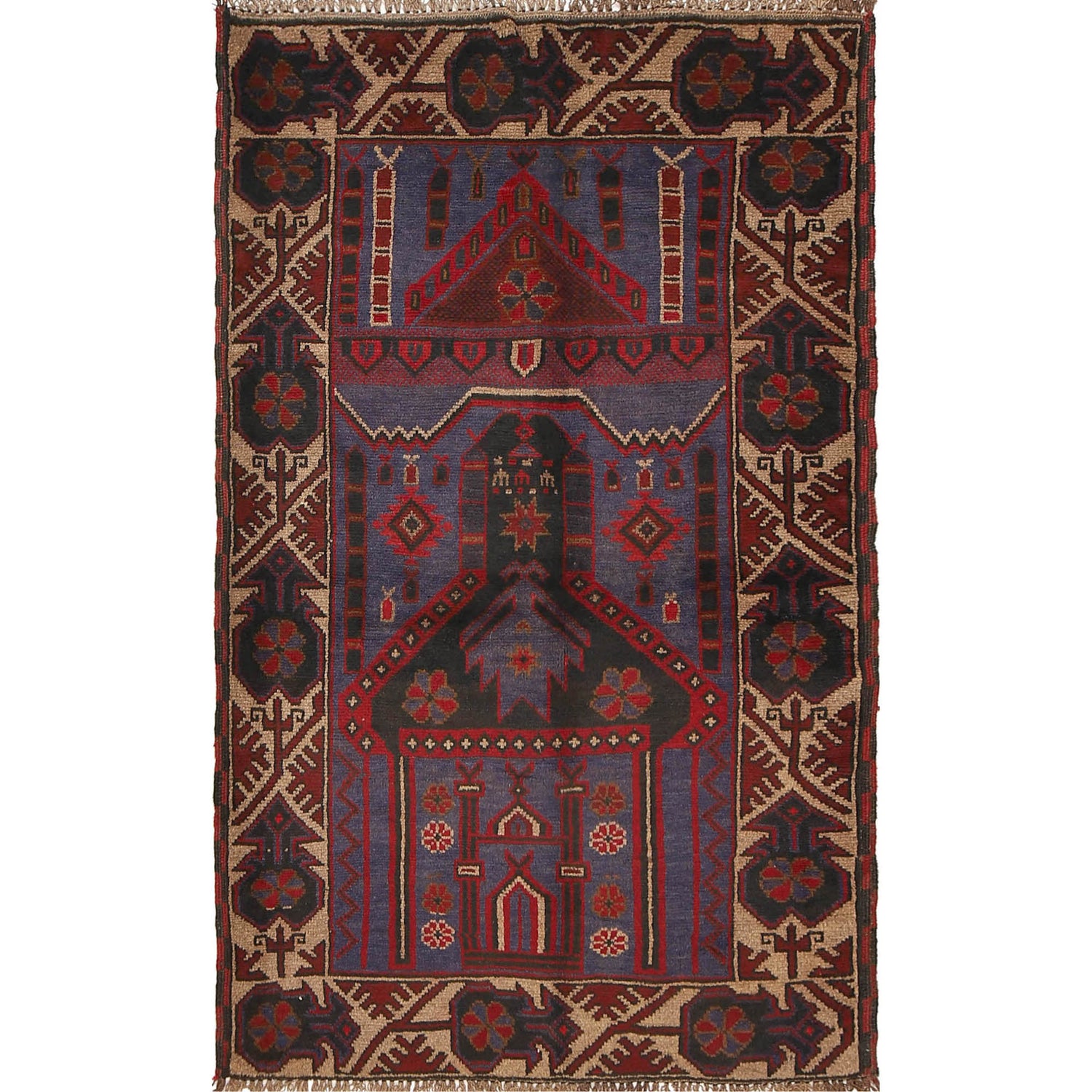 Baluchi Rug Handmade Blue Prayer Design 3x5 ft