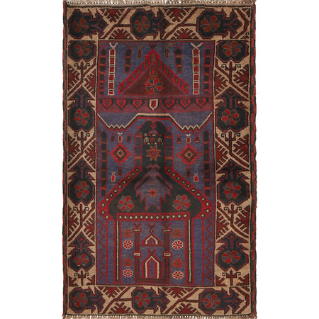 Baluchi Rug Handmade Blue Prayer Design 3x5 ft