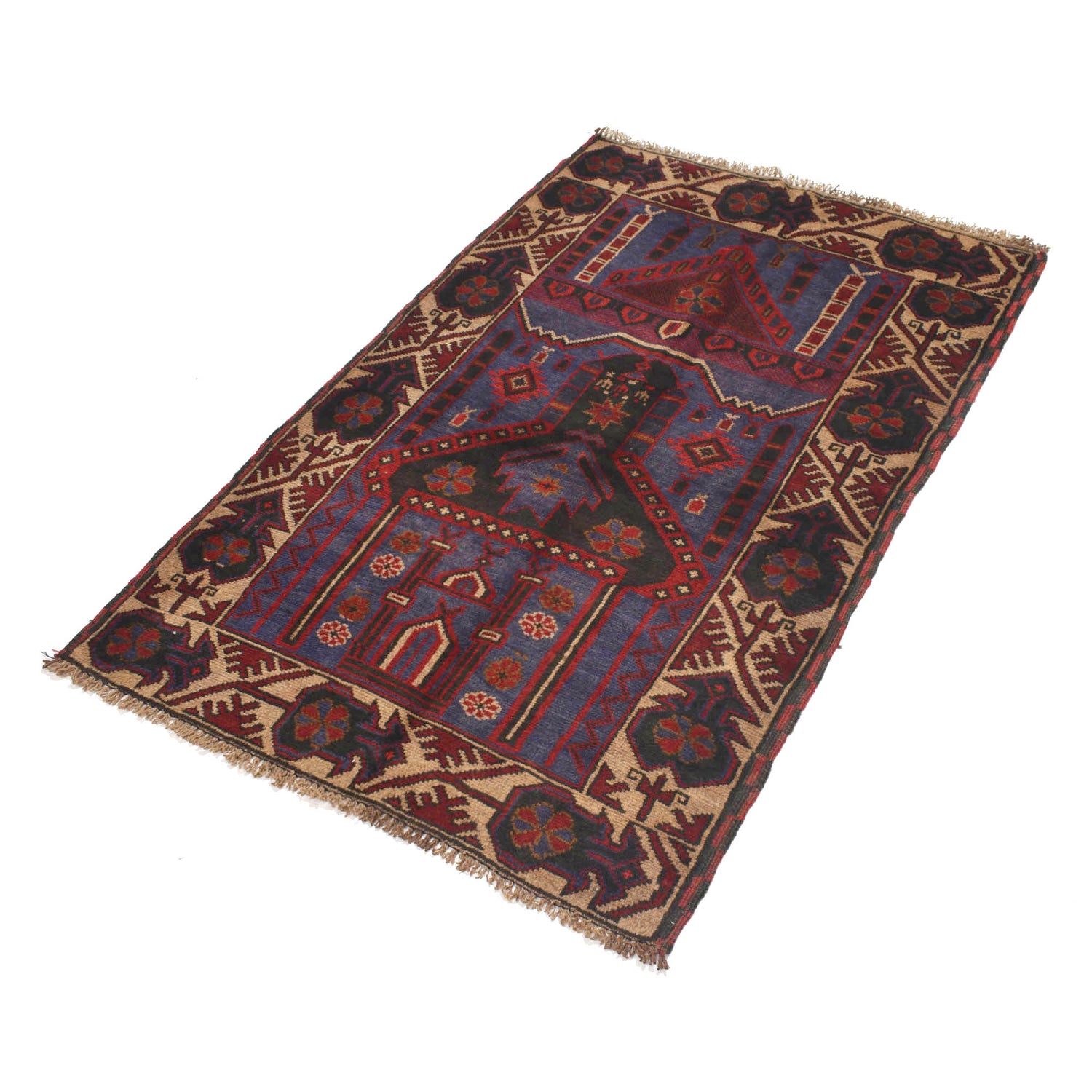 Baluchi Rug Handmade Blue Prayer Design 3x5 ft