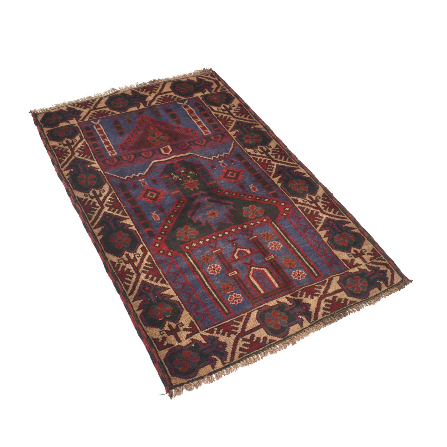 Baluchi Rug Handmade Blue Prayer Design 3x5 ft