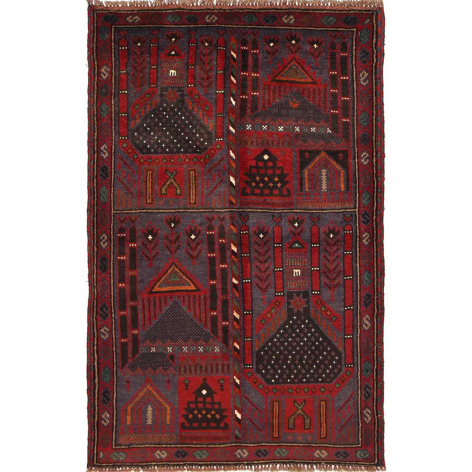Baluchi Rug Handmade Blue Prayer Design 3x5 ft