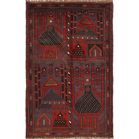 Baluchi Rug Handmade Blue Prayer Design 3x5 ft