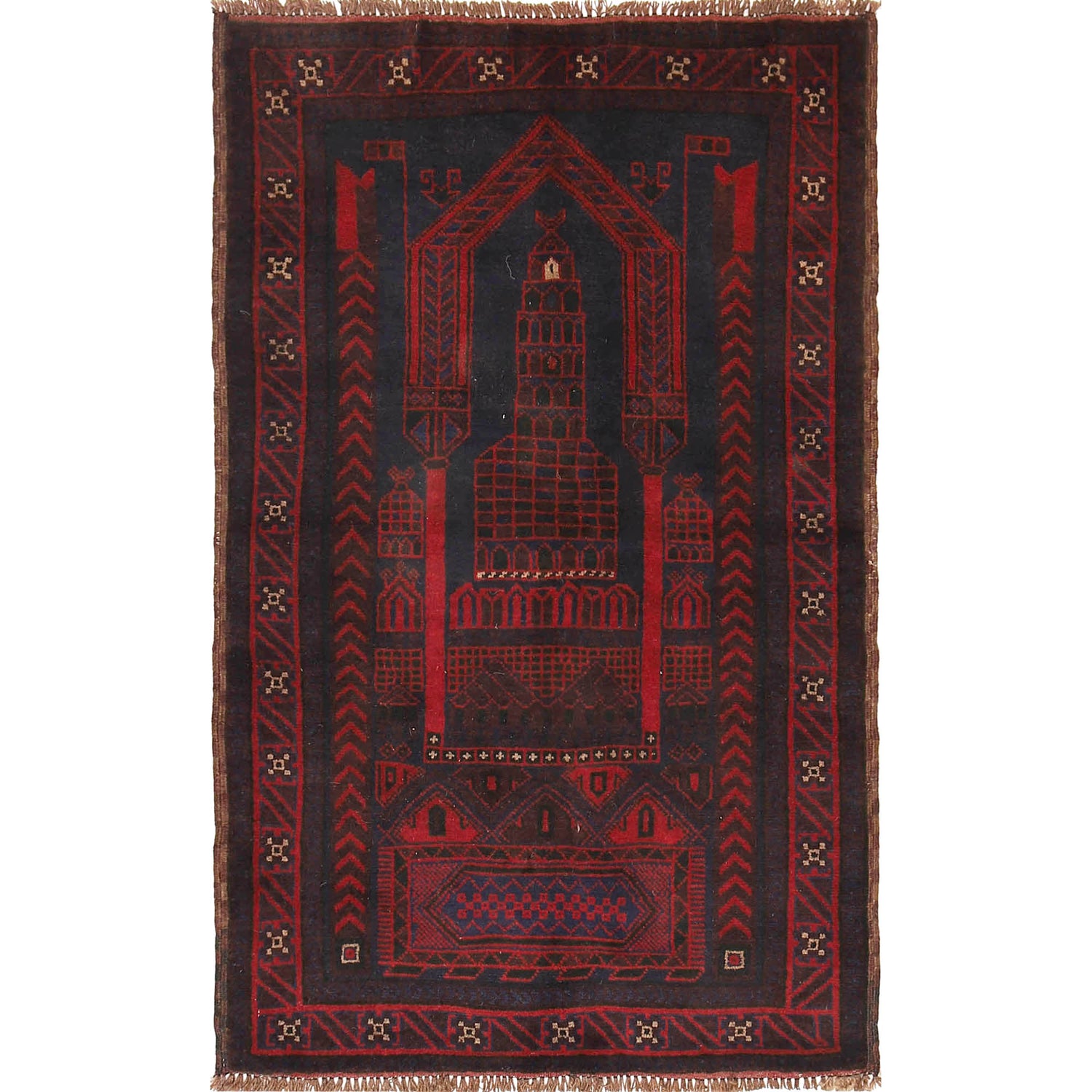 Baluchi Rug Handmade Blue Prayer Design 3x5 ft