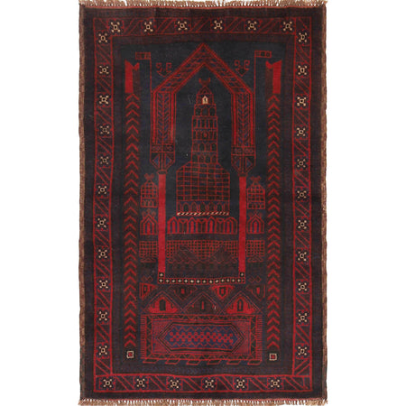 Baluchi Rug Handmade Blue Prayer Design 3x5 ft