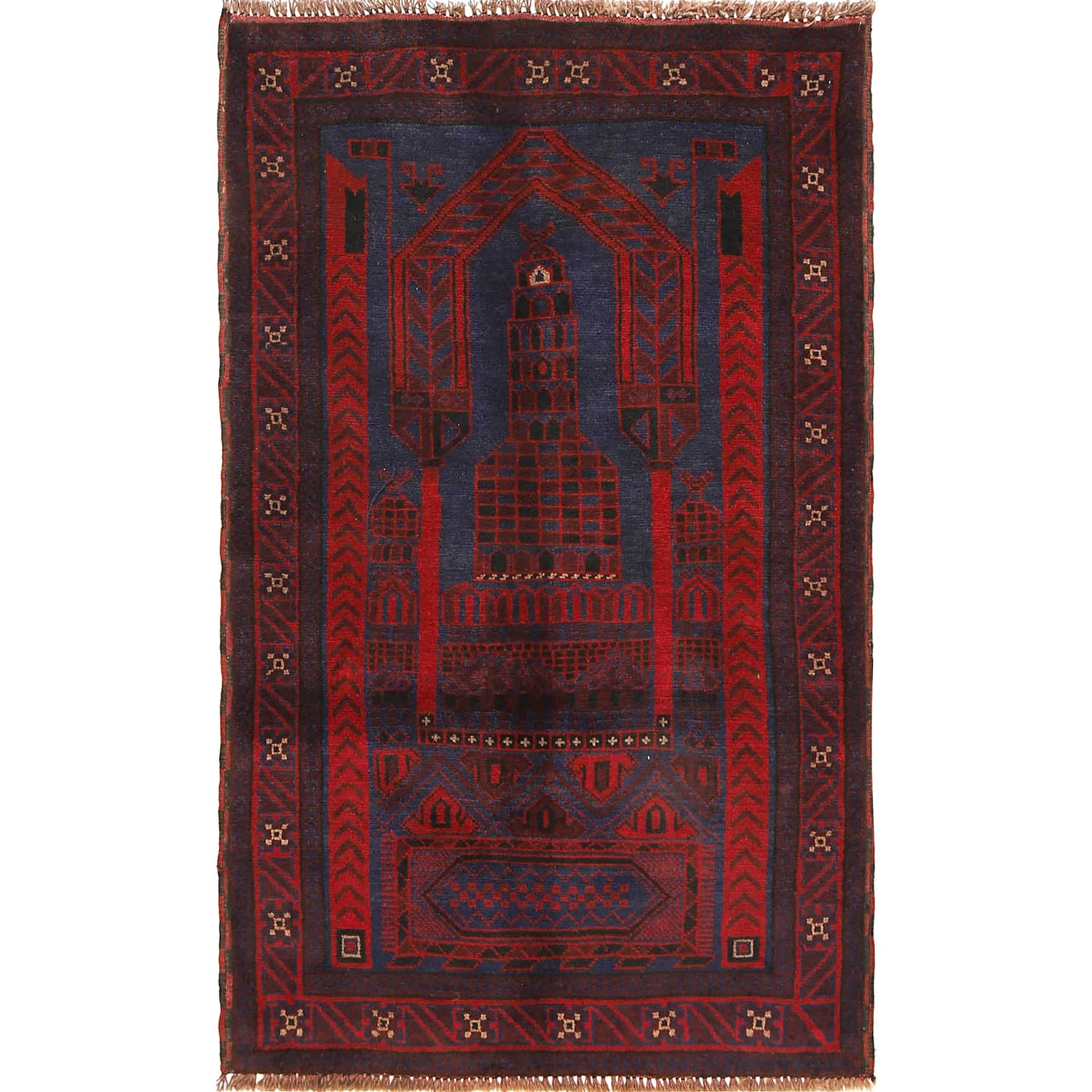 Baluchi Rug Handmade Blue Prayer Design 3x5 ft