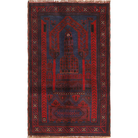 Baluchi Rug Handmade Blue Prayer Design 3x5 ft