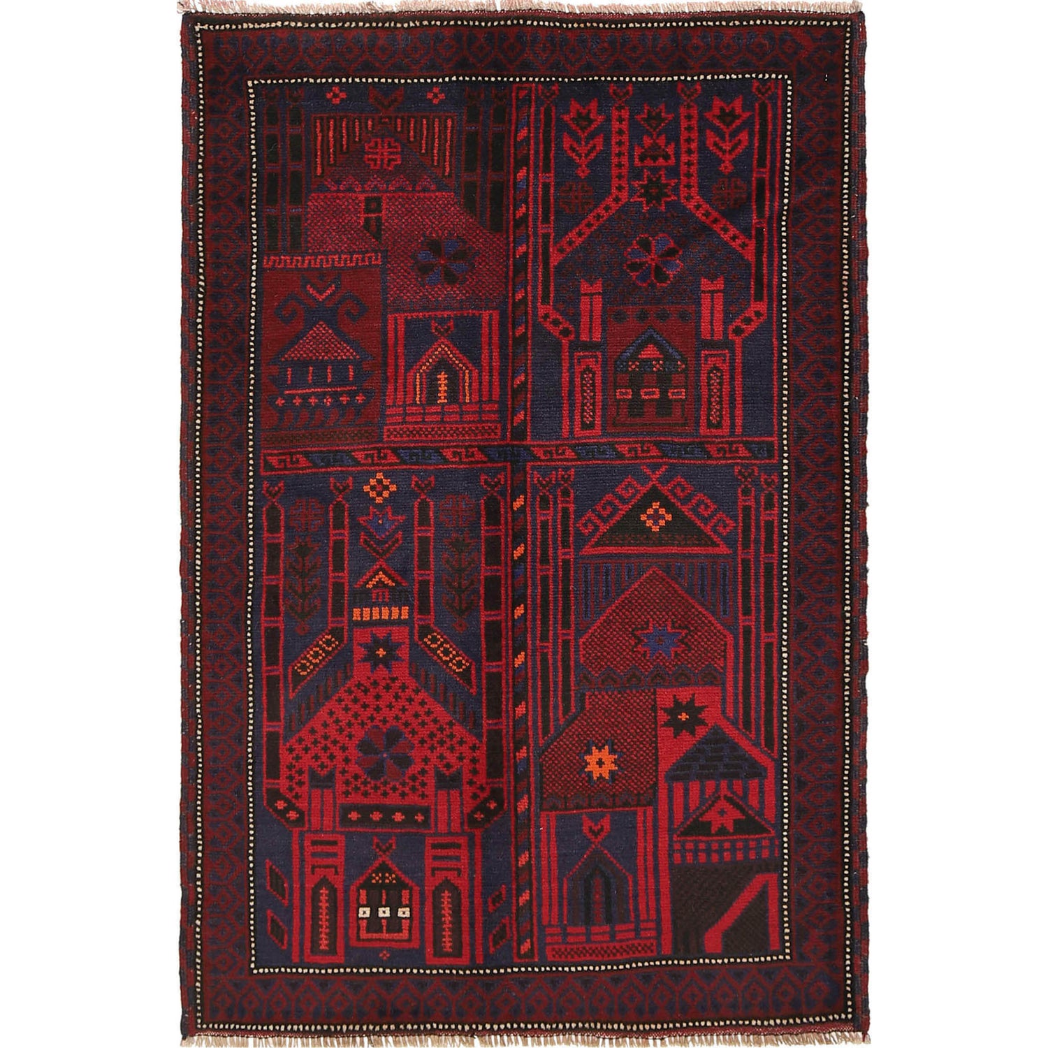 Baluchi Rug Handmade Multi Prayer Design 3x5 ft