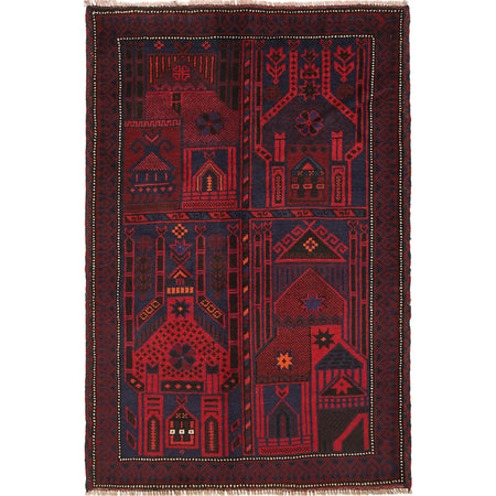 Baluchi Rug Handmade Multi Prayer Design 3x5 ft