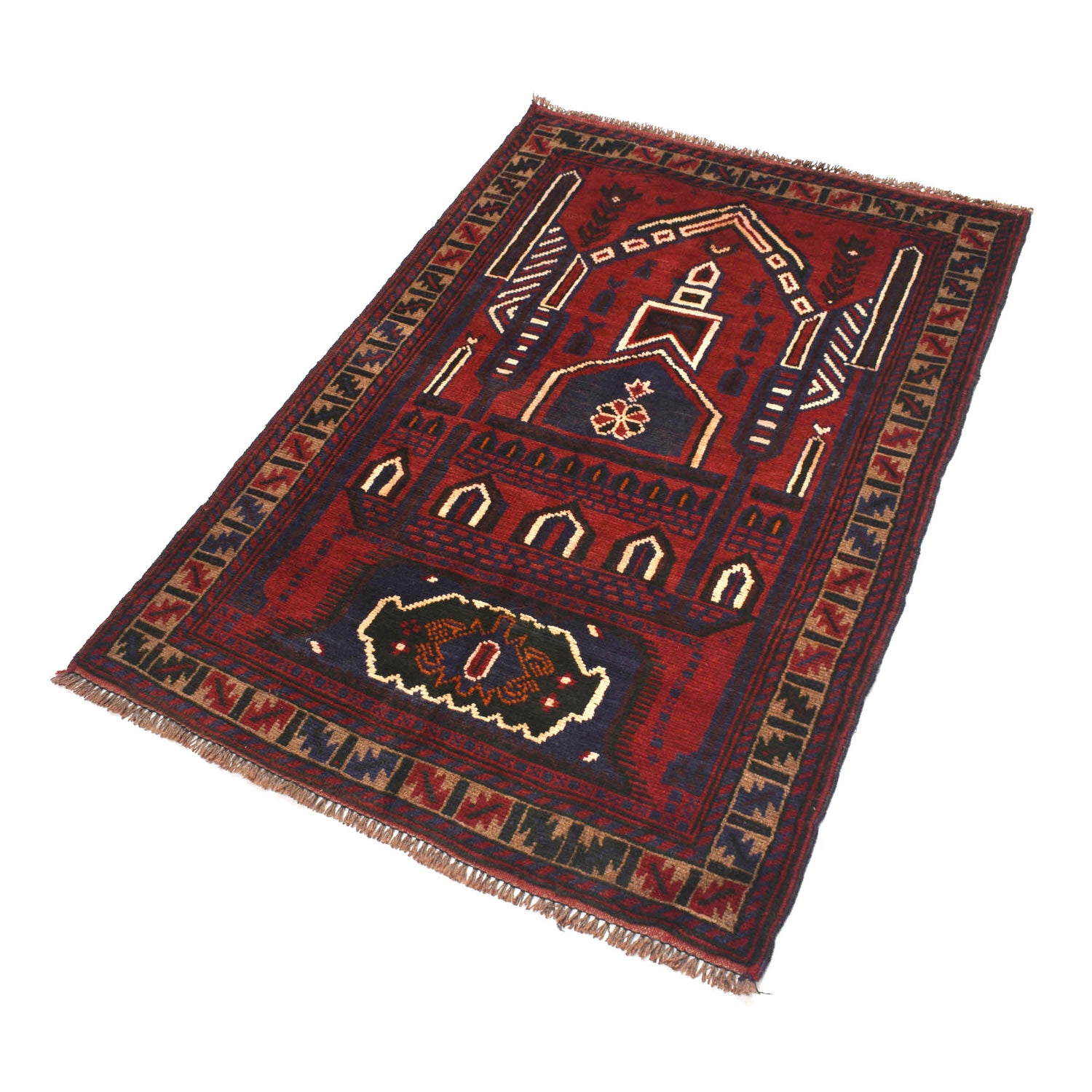 Baluchi Rug Handmade Red Prayer Design 2x4 ft